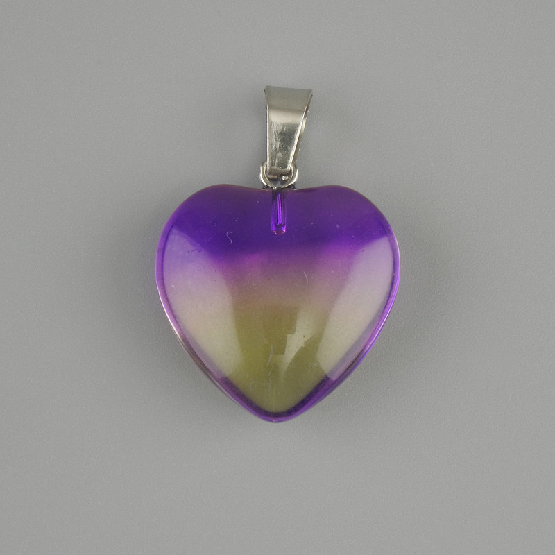 Heart Pendant with tinted quartz, 20×20 mm ±, length 30 mm+