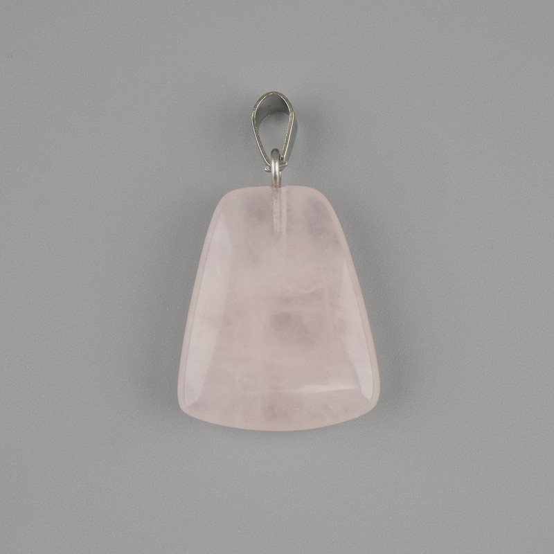 Pink Quartz Pendant, Trapezoid, 17×21 mm, Length ~30 mm