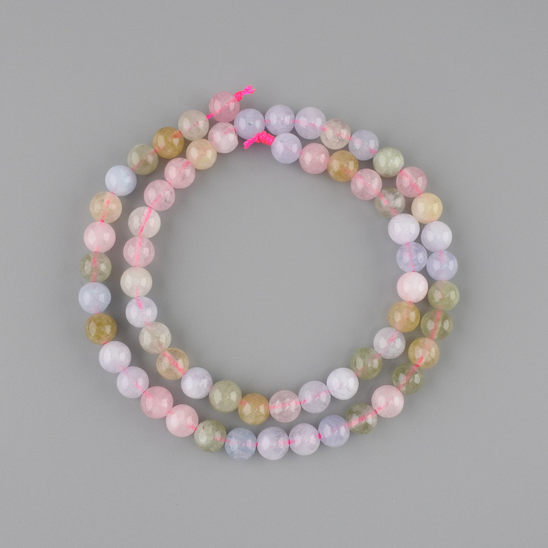 Morganite Beads, Smooth Round 6.5 mm, 38 cm Length on Thread