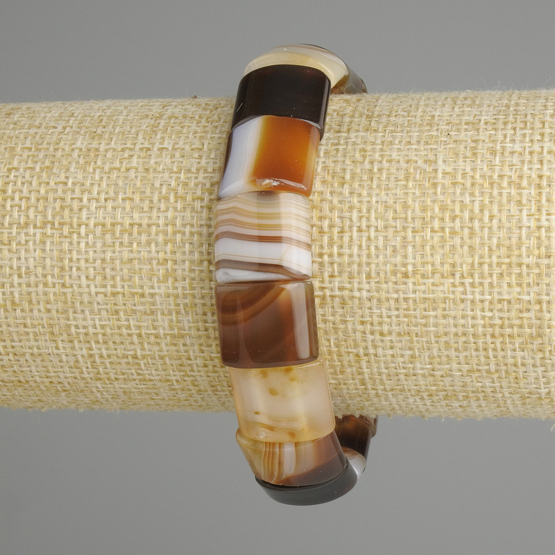 Agate bracelet with smooth links, 15×12 mm, 5–13 mm ±, 18 cm length, stretch