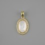Pendant with Mother-of-Pearl and White Crystals, 21×13 mm diameter, 25 mm length, gold-tone metal