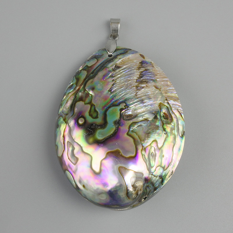 Pendant Abalone Shell (Haliotis) with Mother-of-Pearl on the reverse, diameter 60×41 mm ±, length 75 mm ±, silver-toned metal