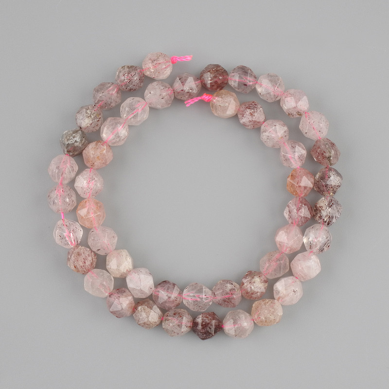 Strawberry Quartz Beads Faceted, 8x7 mm, 38 cm on thread