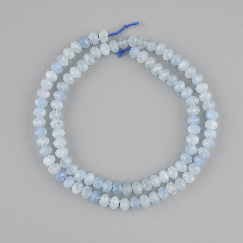 Aquamarine Beads, Faceted Rondelle, 5.5x4 mm ±, length 39 cm ± on thread