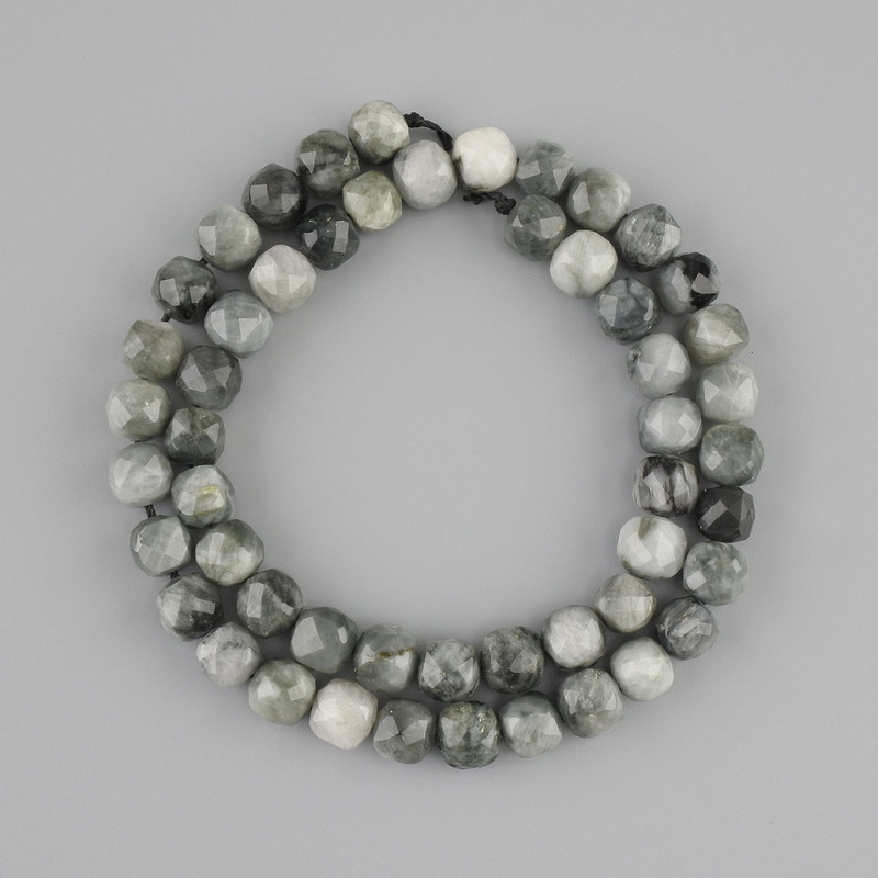 Hawk's Eye Beads, Faceted Cube, 8×8 mm, Length about 38 cm on thread