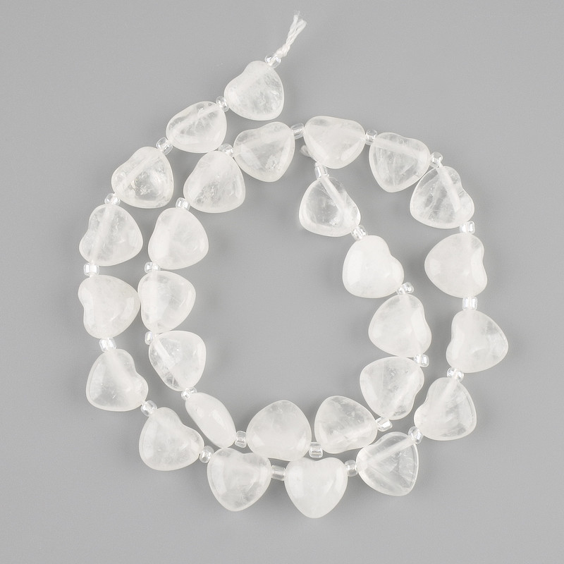 Heart-shaped Rock Crystal Beads, diameter 12×11-11 mm, 5 mm +/- beads, 3 mm +/- seed beads, length about 38 cm on thread