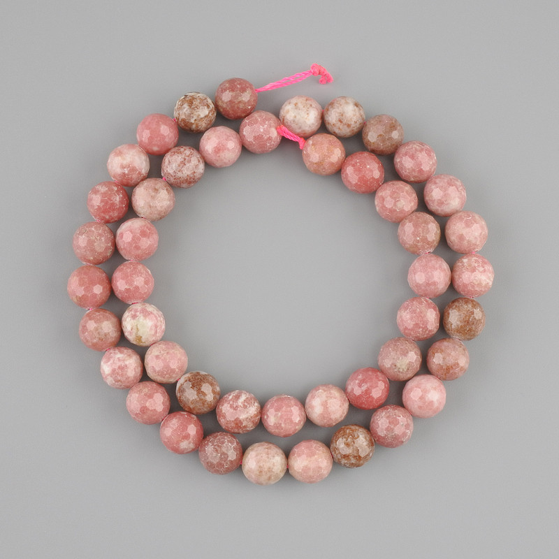 Rhodochrosite faceted beads, 8 mm diameter ±, 38 cm length on thread