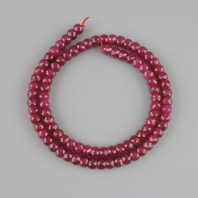 Ruby beads, faceted rondelle 6x4 mm on a thread