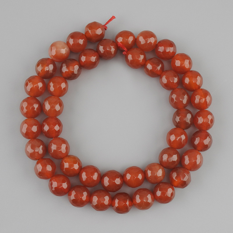 Carnelian Beads, Faceted Round Bead, 10 mm Diameter ±, 42 cm Length ± on Thread