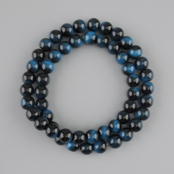 Azure-blue Tiger's Eye Beads (Synthetic), smooth round beads, 8 mm diameter ±, 38 cm length ±, on beading wire