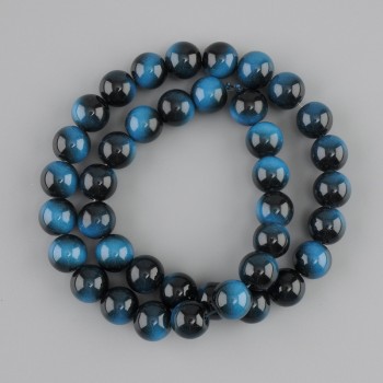 Azure-blue Tiger's Eye Beads (Synthetic) Smooth Round Beads, 10 mm Diameter ±, 38 cm ± on Monofilament
