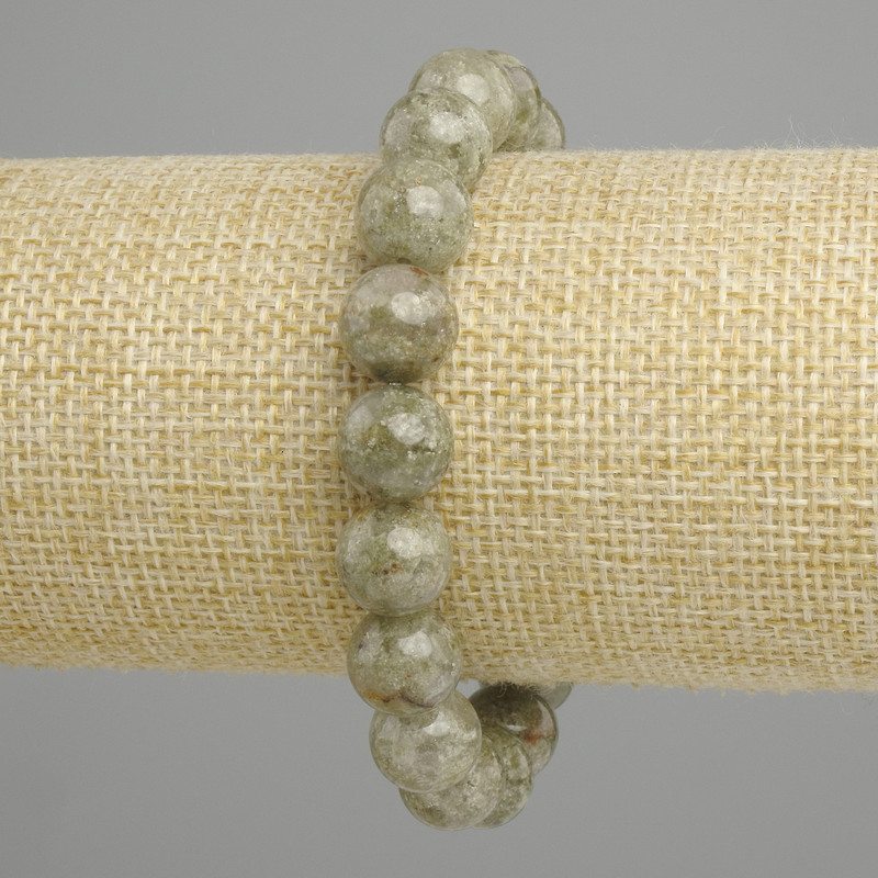 Green Apatite Bracelet with Smooth Beads, 11 mm Diameter, 18 cm Length, Stretch
