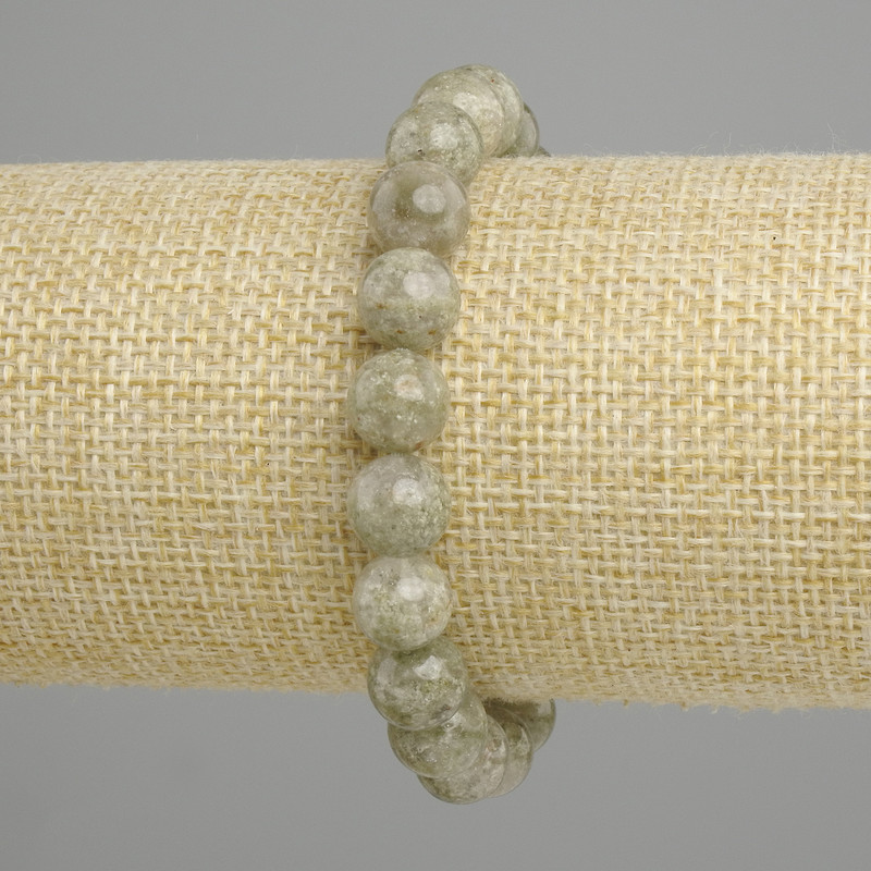Bracelet Green Apatite Smooth Round Bead, 9 mm diameter ±, 18 cm length ±, on stretch base