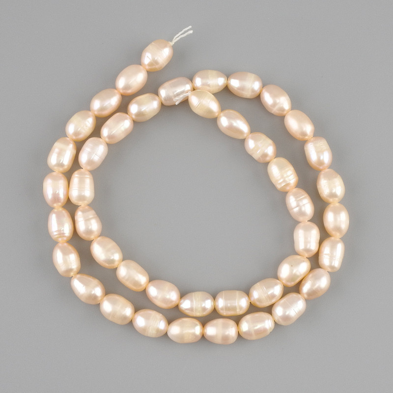 Natural river pearl beads, soft peach color, 6-7.5×5-6 mm ±, length 34 cm ±