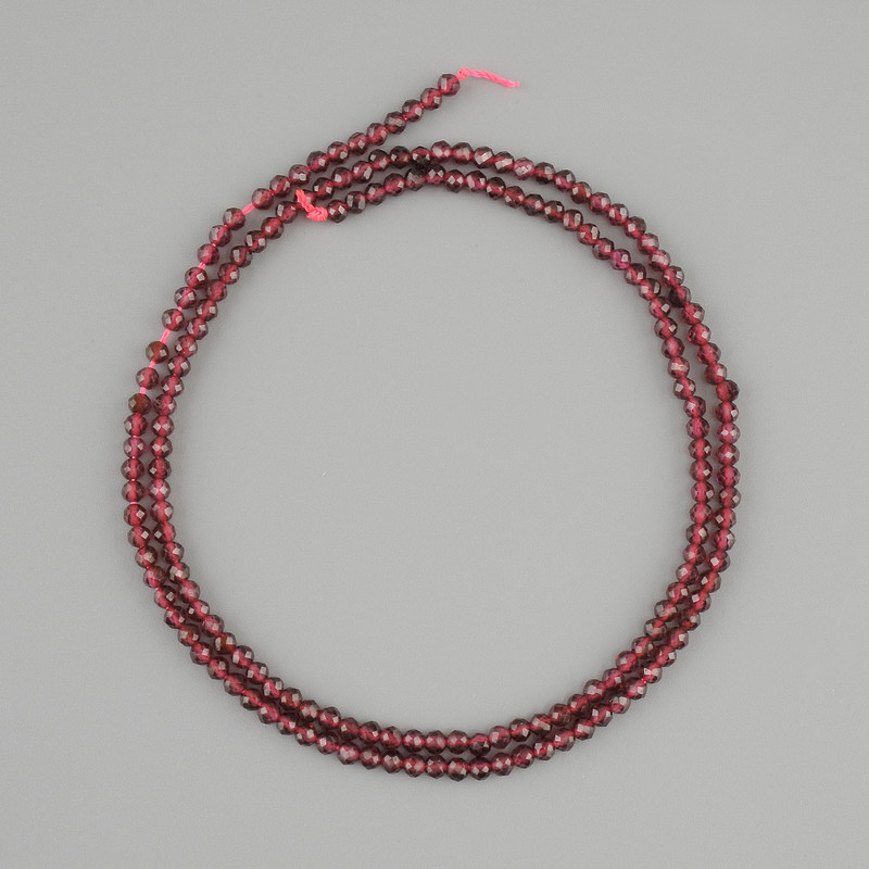 Garnet beads, faceted round beads, 2 mm diameter, 39 cm length on thread