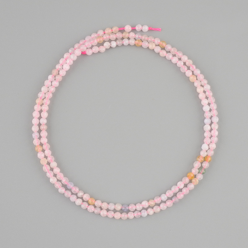 Rose Quartz Beads, Faceted Round Bead, 2 mm diameter, 39 cm length ±