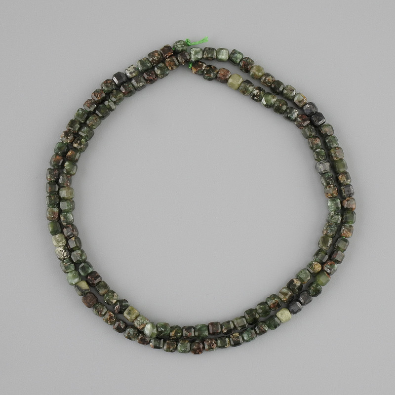 Seraphinite beads, faceted cube, 3×3 mm, length 39 cm ±