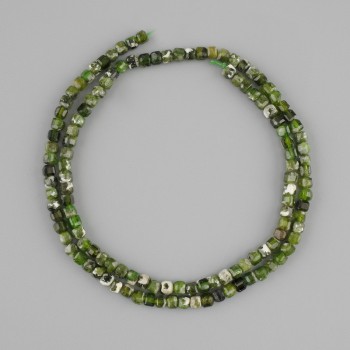 Diopside Beads, Natural Stone, Faceted Cube, Diameter 3×3 mm ±, Length 37 cm ±