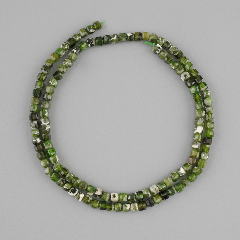 Diopside Beads, Natural Stone, Faceted Cube, Diameter 3×3 mm ±, Length 37 cm ±