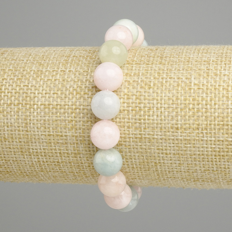 Morganite Bracelet, Natural Stone, Smooth Beads, Diameter 10 mm, Length 18 cm, Stretch