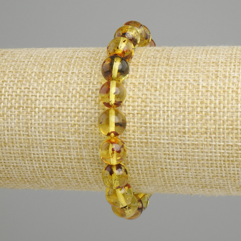 Amber bracelet with smooth beads, 9 mm diameter, 18 cm stretch