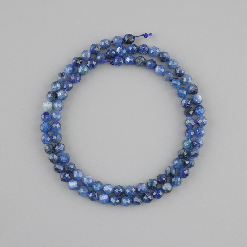 Kyanite beads, natural stone, faceted round beads, 4 mm diameter, 38 cm length ±