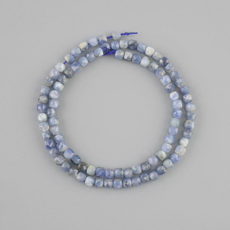 Kyanite Beads, Natural Stone, Faceted Cube 4x4 mm, Length 38 cm +/-