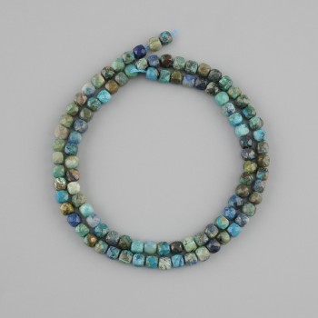 Chrysocolla beads, natural stone, faceted cube beads, 4x4 mm, length 39 cm ±