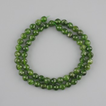 Beads of Diopside — Natural Stone — Faceted Round Beads, 6–6.5 mm, 39 cm Strand