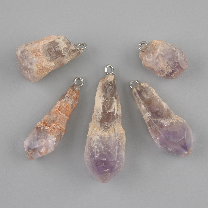 Pendant made from natural rough amethyst ~ 24-42×11-13 mm ± assorted sizes