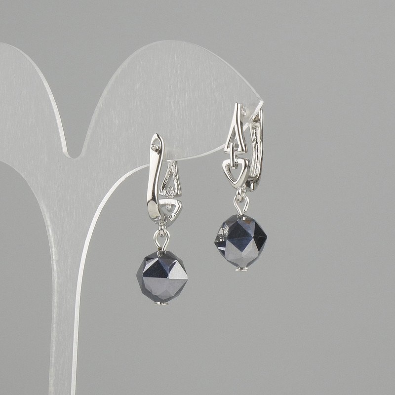 Terahertz Earrings, Faceted, 10x9 mm diameter, 30 mm length