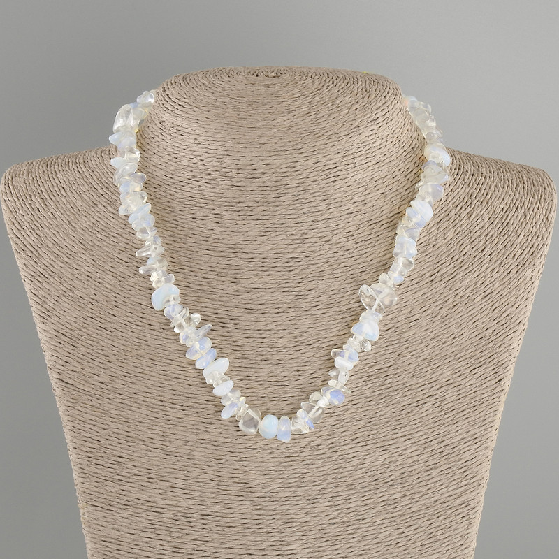 Moonstone Opalite chip necklace, diameter 7-10 mm, 5x3-4 mm, 5 mm ±, length 40 cm + 5 cm extender chain
