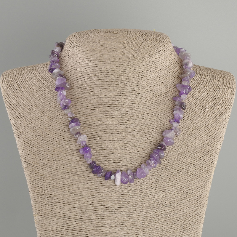 Amethyst Chip Necklace, diameter 6–10×3–8 mm ±, length 40 cm + 5 cm extender chain