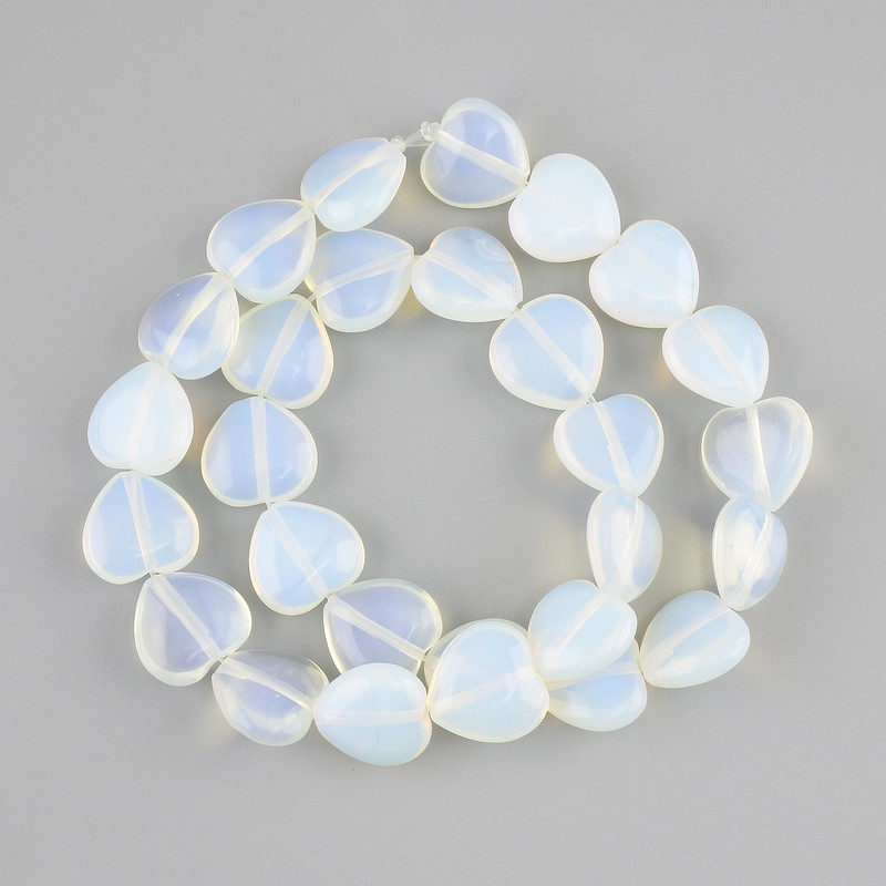 Moonstone Opalite Heart Beads 14mm, 37 cm long on thread