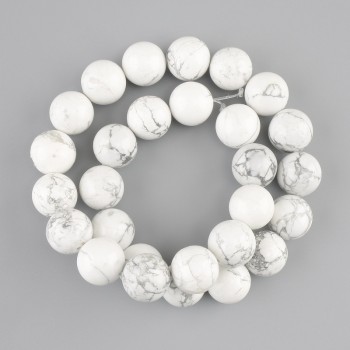 Cacholong beads, smooth round 14 mm, length approx. 39 cm on thread