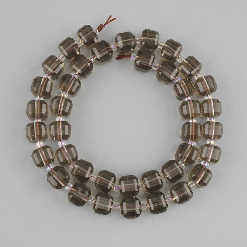Beads Smoky Quartz Faceted Cube 8x8 mm +-, Seed Beads 3 mm +-, Length 36 cm +- on Thread