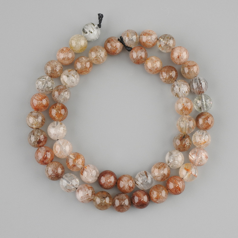 Rutilated Quartz Beads 'Hair Quartz' Smooth Round Beads, 8 mm diameter ±, 39 cm length ± on thread