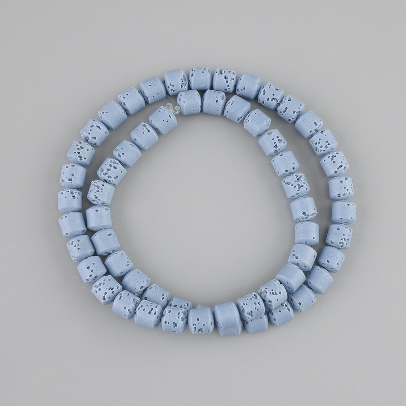Blue lava beads, cylindrical, 6×6 mm, on thread, 37 cm long+