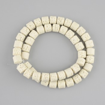 Beige Lava Beads, Cylindrical, 8x8 mm diameter, On Beading Thread, Length 38 cm+