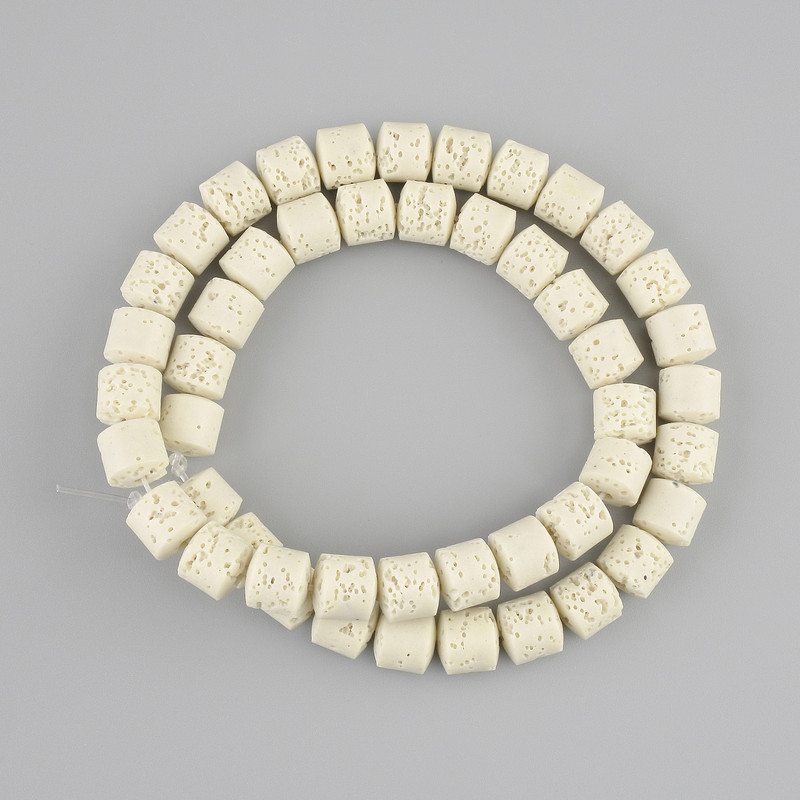 Beige Lava Beads, Cylindrical, 8x8 mm diameter, On Beading Thread, Length 38 cm+