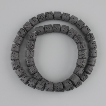 Beads Black Volcanic Lava Cylinder, diameter 8x8 mm +/- on thread, length 38 cm+
