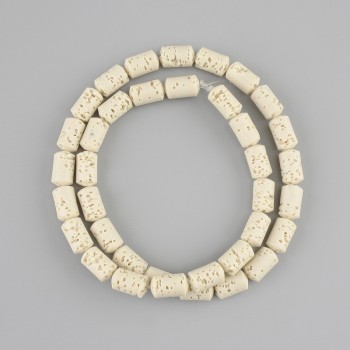Beige lava beads, cylindrical, 10x6 mm ± on thread, length 38 cm+