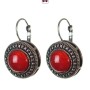 Clearance Earrings: Carnelian in a 'dot cross' setting, round stone 2 cm diameter, 3 cm length