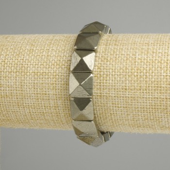 Pyrite Bracelet, Faceted Square 12×12 mm, 18 cm Length, Stretch