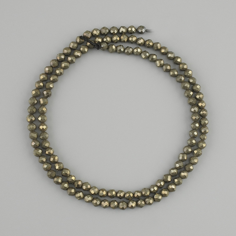 Pyrite Beads, Faceted Ball, Diameter 3 mm ±, Length 40 cm ±