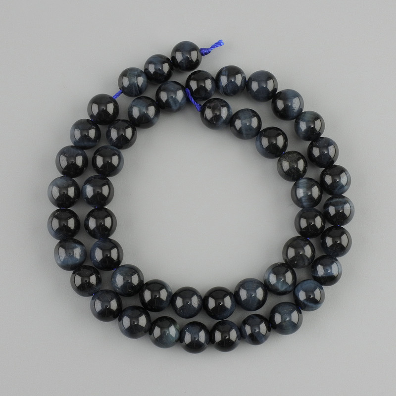 Hawk's Eye natural stone beads, smooth round, 8 mm diameter, 38 cm length
