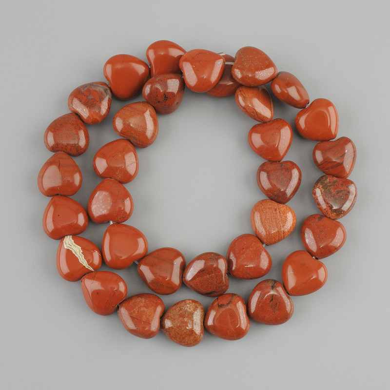 Beads Red Jasper Heart-shaped, 12×12 mm diameter, approx. 37 cm length on beading thread