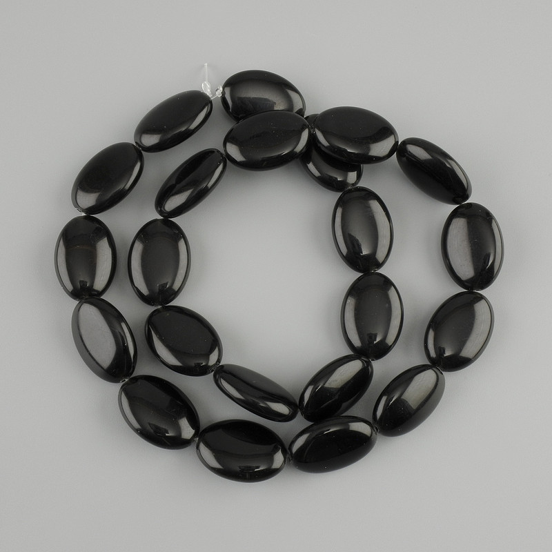 Black Agate Beads, Oval, 18x13 mm, on Thread