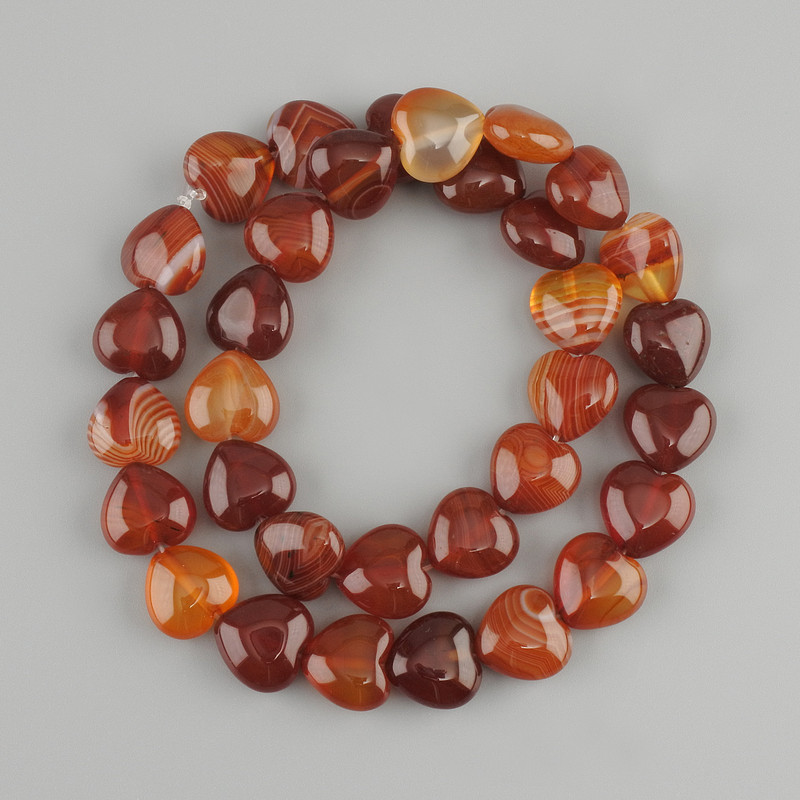 Agate Heart Beads, 12x12 mm, thread length approx. 37 cm