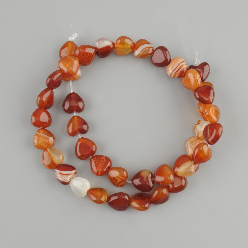 Agate Heart Beads, 10x10 mm diameter, approx. 38 cm length on thread